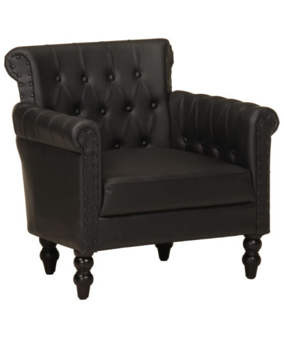 Fotoliu, negru, piele naturală de capră, cu aspect vintage - WOODBB1508