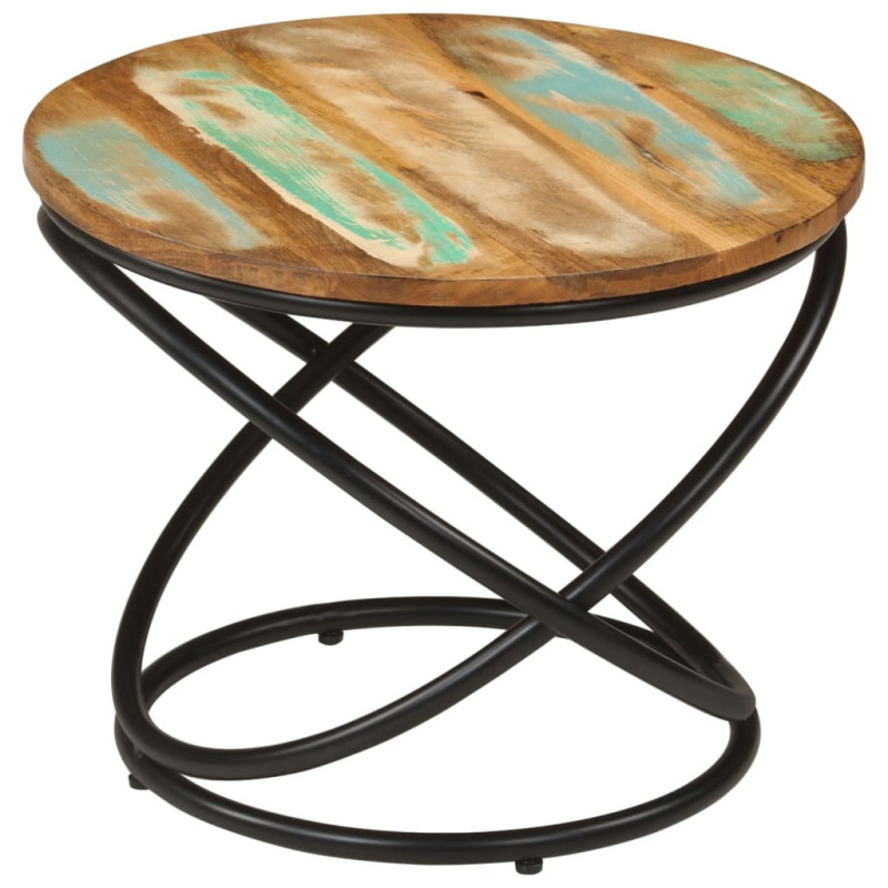 Măsuță de cafea Ø50x40 cm, lemn reciclat și oțel, cu aspect industrial - WOODBB1520