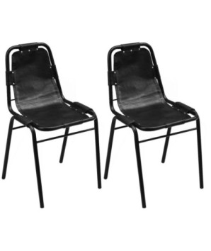 Scaune de bucătărie, 2 buc., negru, piele naturală, cu aspect industrial - WOODBB1523