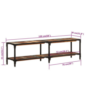 Comodă TV cu picioare, aspect vintage, din lemn masiv reciclat, 150x30x41 cm, handmade