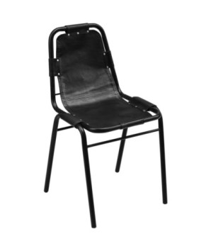 Scaune de bucătărie, 2 buc., negru, piele naturală, cu aspect industrial - WOODBB1523
