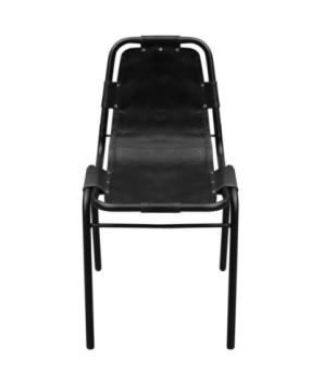 Scaune de bucătărie, 2 buc., negru, piele naturală, cu aspect industrial - WOODBB1523