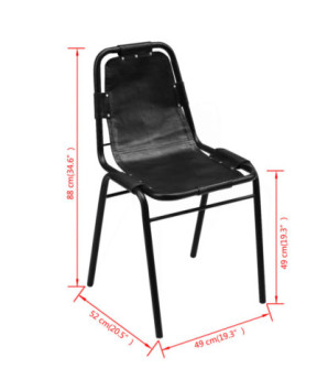 Scaune de bucătărie, 2 buc., negru, piele naturală, cu aspect industrial - WOODBB1523
