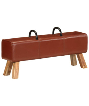 Bancă de gimnastică, maro, 110 cm, piele naturală - WOODBB1528