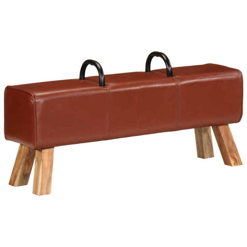 Bancă de gimnastică, maro, 110 cm, piele naturală - WOODBB1528
