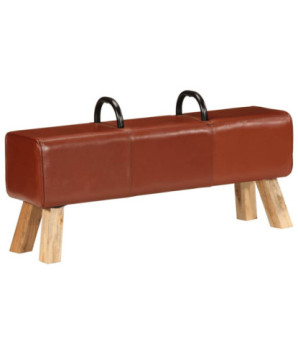 Bancă de gimnastică, maro, 110 cm, piele naturală - WOODBB1528