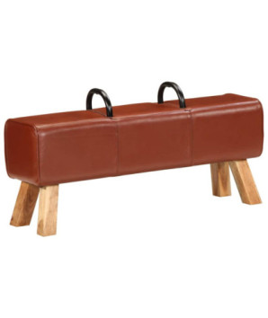 Bancă de gimnastică, maro, 110 cm, piele naturală - WOODBB1528