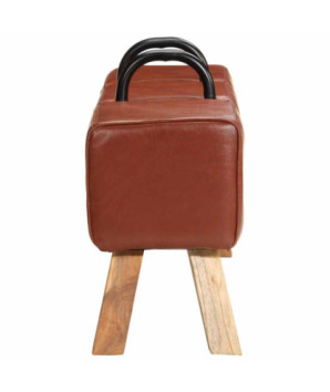 Bancă de gimnastică, maro, 110 cm, piele naturală - WOODBB1528