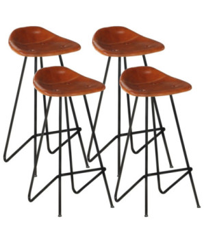 Scaune de bar, 4 buc., maro, piele naturală, cu aspect industrial - WOODBB1532
