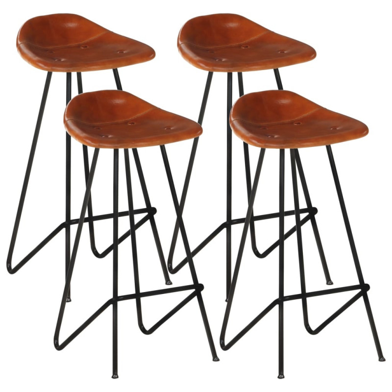 Scaune de bar, 4 buc., maro, piele naturală, cu aspect industrial - WOODBB1532 Scaune de bar, 4 buc., maro, piele naturală, cu aspect industrial - WOODBB1532