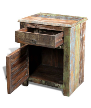 Noptieră vintage, din lemn masiv reciclat, cu 1 sertar, 1 ușă, 45 x 33 x 55 cm, handmade