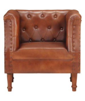 Fotoliu, maro, piele naturală, cu aspect vintage - WOODBB1537