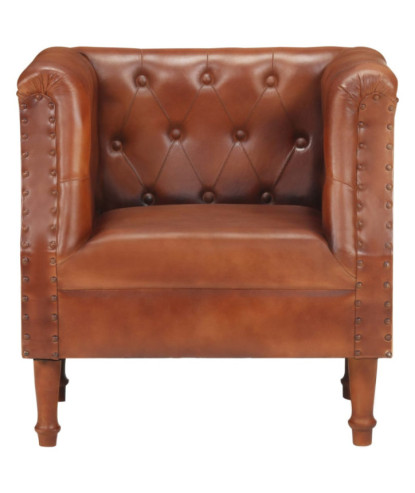 Fotoliu, maro, piele naturală, cu aspect vintage - WOODBB1537