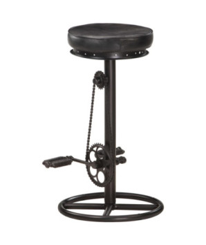 Scaune de bar, 2 buc., negru, piele naturală de capră - WOODBB1539