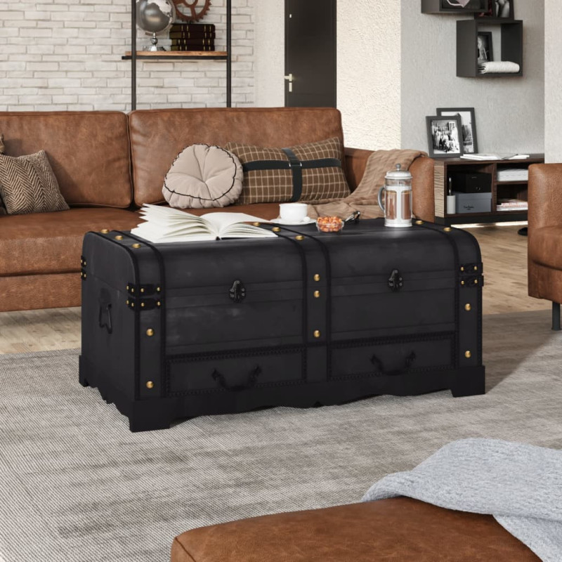Cufăr vintage mare, negru, lemn, cu aspect retro - WOODBB1556 Cufăr vintage mare, negru, lemn, cu aspect retro - WOODBB1556