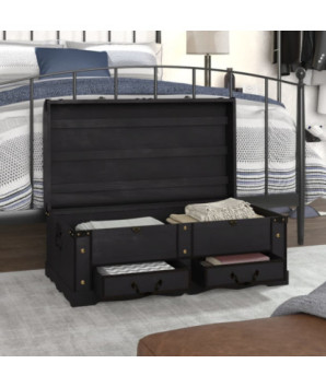 Cufăr vintage mare, negru, lemn, cu aspect retro - WOODBB1556