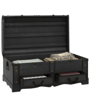 Cufăr vintage mare, negru, lemn, cu aspect retro - WOODBB1556
