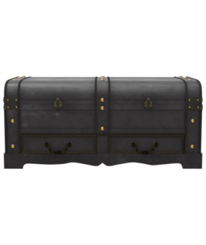 Cufăr vintage mare, negru, lemn, cu aspect retro - WOODBB1556