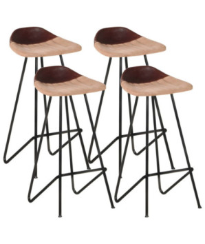 Scaune de bar, 4 buc., maro, piele naturală, cu aspect industrial - WOODBB1560
