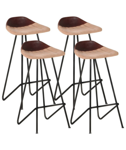 Scaune de bar, 4 buc., maro, piele naturală, cu aspect industrial - WOODBB1560