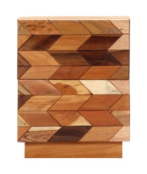 Noptieră, aspect mid-century, din lemn masiv reciclat, cu 2 sertare, 40 x 30 x 50 cm, handmade
