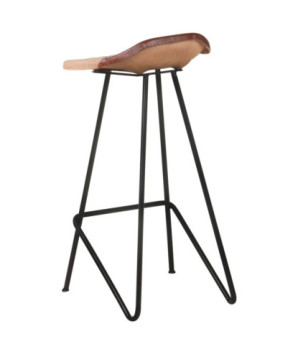 Scaune de bar, 4 buc., maro, piele naturală, cu aspect industrial - WOODBB1560
