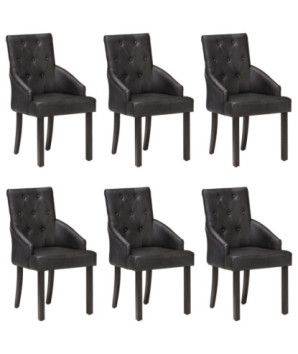 Scaune de bucătărie, 6 buc., negru, piele naturală de capră, cu aspect vintage - WOODBB1561