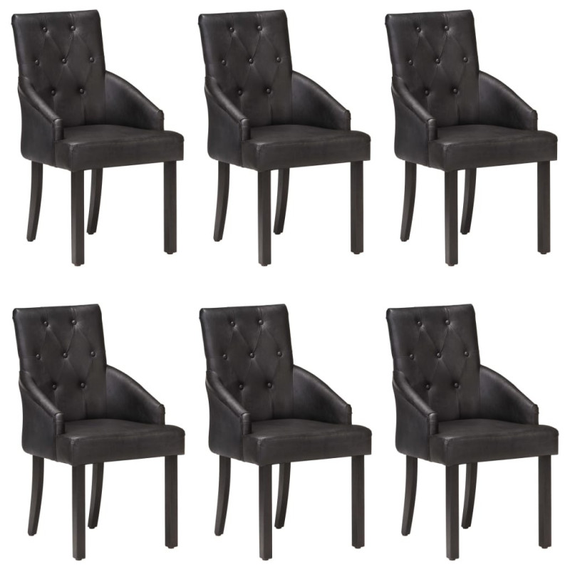 Scaune de bucătărie, 6 buc., negru, piele naturală de capră, cu aspect vintage - WOODBB1561