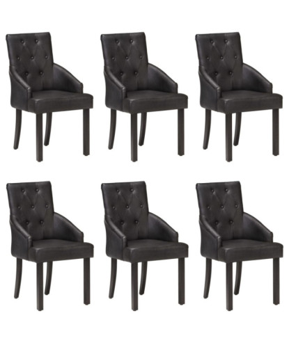 Scaune de bucătărie, 6 buc., negru, piele naturală de capră, cu aspect vintage - WOODBB1561