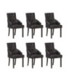Scaune de bucătărie, 6 buc., negru, piele naturală de capră, cu aspect vintage - WOODBB1561