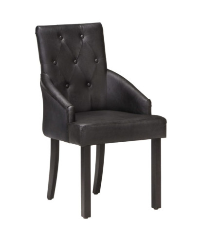 Scaune de bucătărie, 6 buc., negru, piele naturală de capră, cu aspect vintage - WOODBB1561