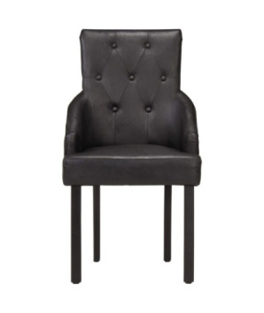 Scaune de bucătărie, 6 buc., negru, piele naturală de capră, cu aspect vintage - WOODBB1561