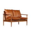 Canapea cu 2 locuri, piele naturală cu lemn de acacia, maro, cu aspect retro - WOODBB1565 Canapea cu 2 locuri, piele naturală cu lemn de acacia, maro, cu aspect retro - WOODBB1565