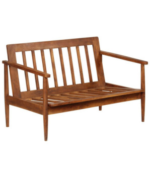 Canapea cu 2 locuri, piele naturală cu lemn de acacia, maro, cu aspect retro - WOODBB1565