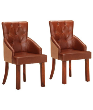 Scaune de bucătărie, 2 buc., maro, piele naturală de capră, cu aspect vintage - WOODBB1566