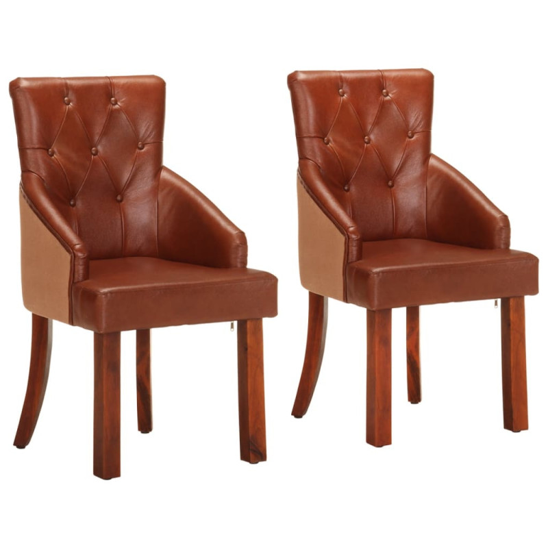 Scaune de bucătărie, 2 buc., maro, piele naturală de capră, cu aspect vintage - WOODBB1566