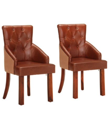 Scaune de bucătărie, 2 buc., maro, piele naturală de capră, cu aspect vintage - WOODBB1566