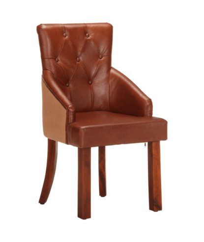 Scaune de bucătărie, 2 buc., maro, piele naturală de capră, cu aspect vintage - WOODBB1566
