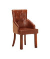 Scaune de bucătărie, 2 buc., maro, piele naturală de capră, cu aspect vintage - WOODBB1566
