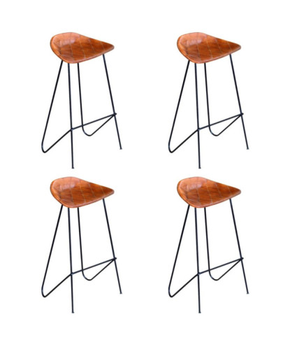 Scaune de bar, 4 buc., maro, piele naturală, cu aspect industrial - WOODBB1569