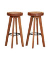 Scaune de bar, 2 buc., piele naturală și lemn masiv de acacia, cu aspect retro - WOODBB1586
