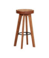 Scaune de bar, 2 buc., piele naturală și lemn masiv de acacia, cu aspect retro - WOODBB1586