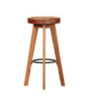 Scaune de bar, 2 buc., piele naturală și lemn masiv de acacia, cu aspect retro - WOODBB1586