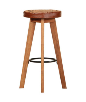 Scaune de bar, 2 buc., piele naturală și lemn masiv de acacia, cu aspect retro - WOODBB1586