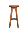 Scaune de bar, 2 buc., piele naturală și lemn masiv de acacia, cu aspect retro - WOODBB1586