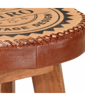 Scaune de bar, 2 buc., piele naturală și lemn masiv de acacia, cu aspect retro - WOODBB1586