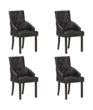 Scaune de bucătărie, 4 buc., negru, piele naturală de capră, cu aspect vintage - WOODBB1588