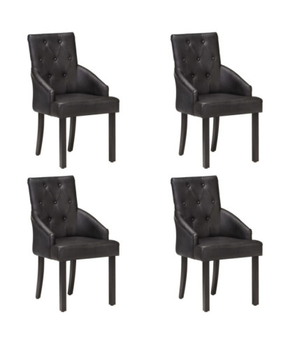 Scaune de bucătărie, 4 buc., negru, piele naturală de capră, cu aspect vintage - WOODBB1588