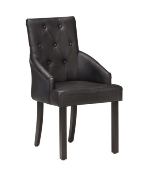 Scaune de bucătărie, 4 buc., negru, piele naturală de capră, cu aspect vintage - WOODBB1588