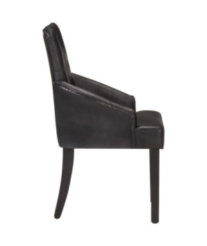Scaune de bucătărie, 4 buc., negru, piele naturală de capră, cu aspect vintage - WOODBB1588